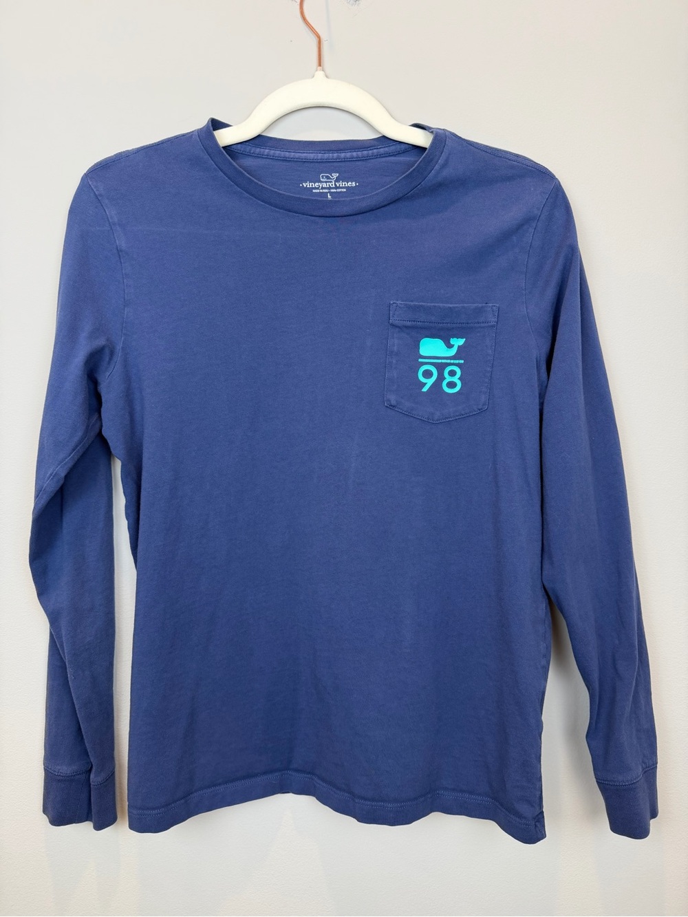 Vineyard Vines 98 Whale Long Sleeve Pocket Tee Blue Men’s L 100% Cotton